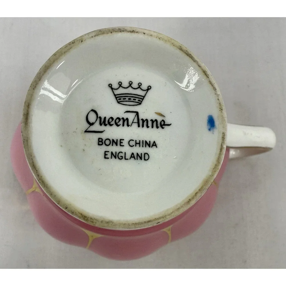 Queen Anne England Bone China‎ Pink Gold Open Creamer Sugar Bowl Set Vintage EUC